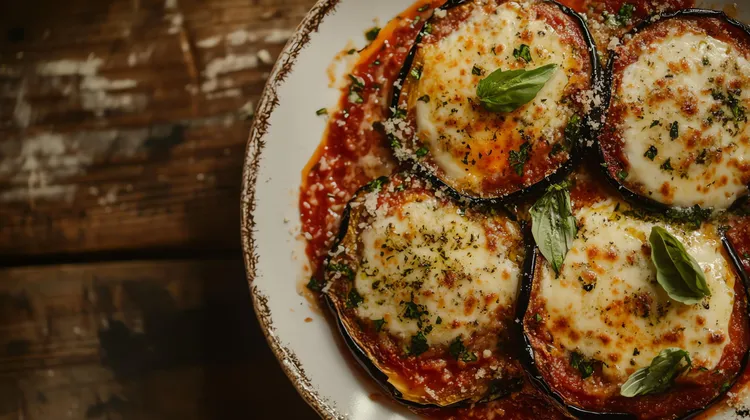 Eggplant parmesan with basil and mozzarella