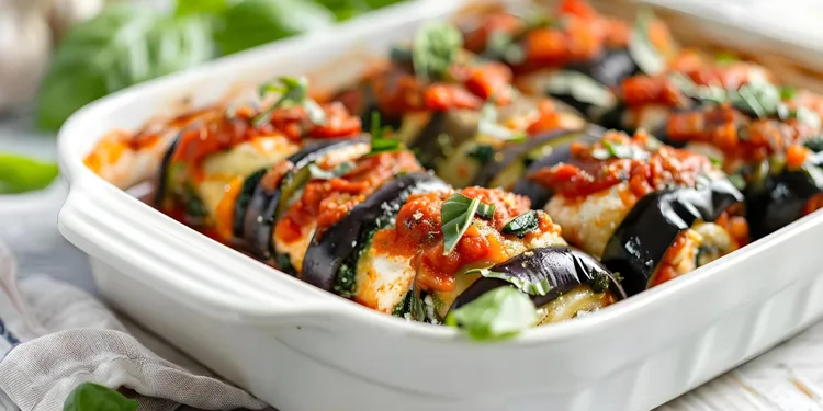 Eggplant rollatini with ground beef and mozzarella cheese