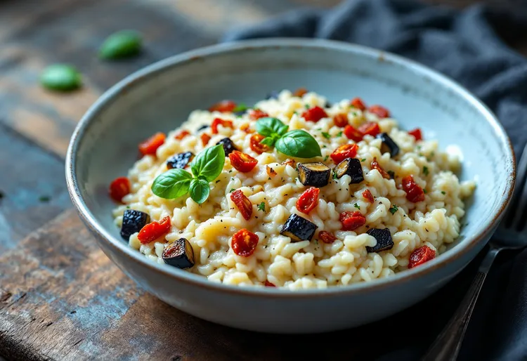 Eggplant, sun-dried tomato and ricotta risotto