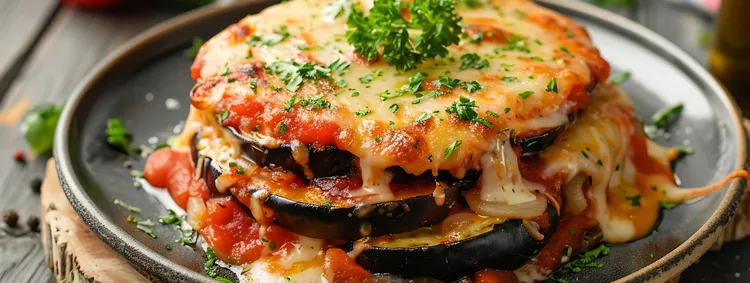 Eggplant with blue cheese and sun-dried tomato pistou
