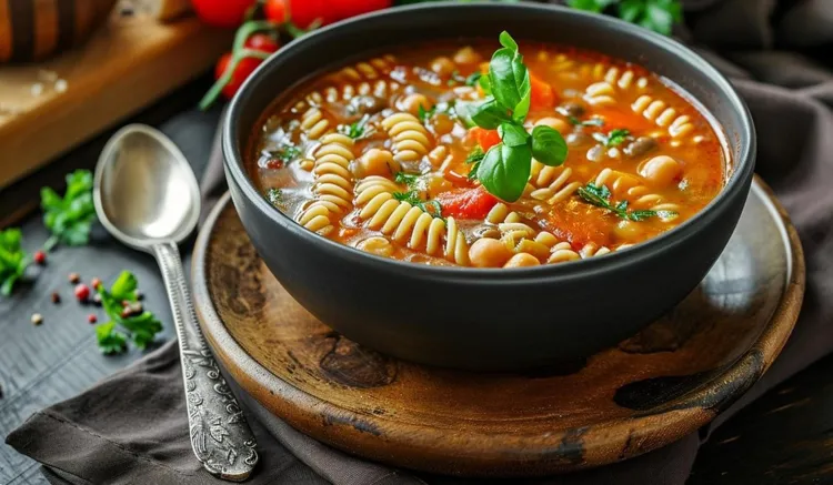 Chickpea soup with whole-wheat pasta