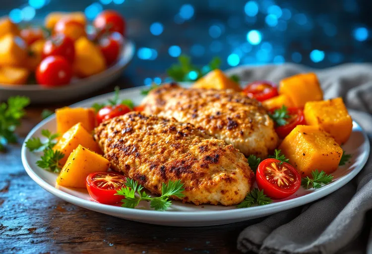 Garlic chicken and roast vegies