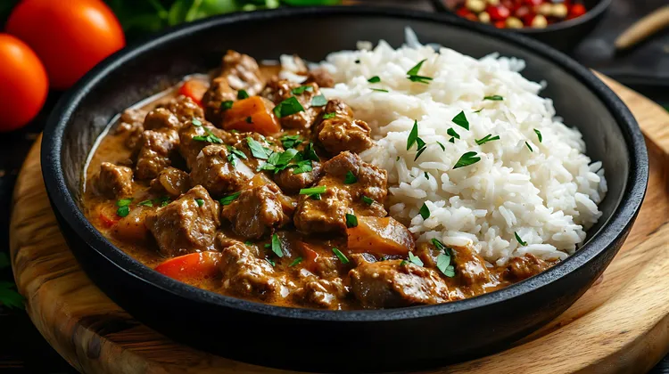 Swiss steak with peppers and rice
