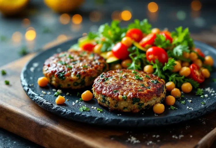 Lamb and spinach patties with chickpea salad