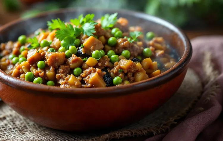 Lamb, eggplant & pea curry