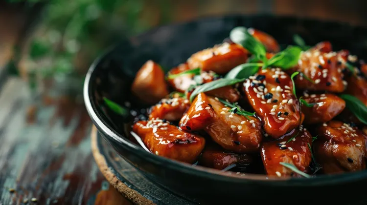 Lightly sweetened sesame chicken with garlic