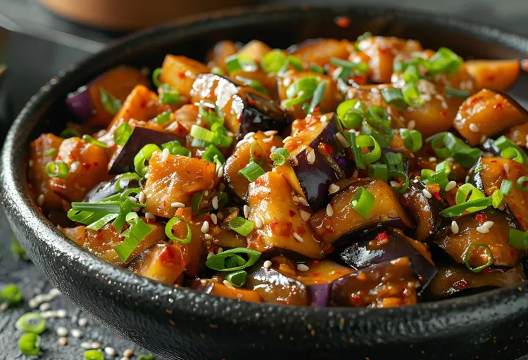 Low-carb sesame garlic eggplant stir-fry