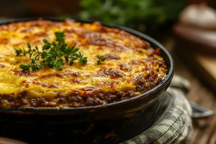 Moroccan beef, eggplant and chickpea bake