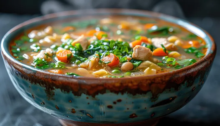 Moroccan chicken, carrot and chickpea soup