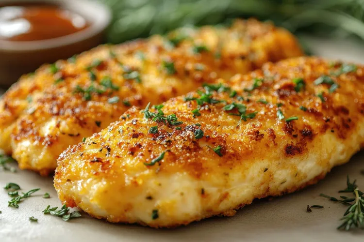 Herb and mustard crusted chicken breasts