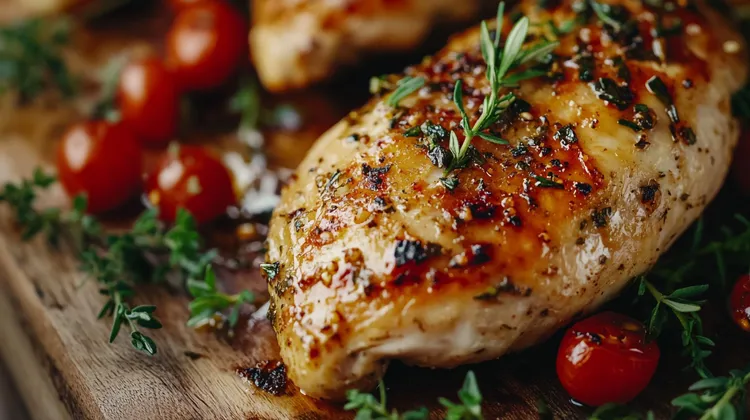 Herb-crusted pan seared chicken breasts