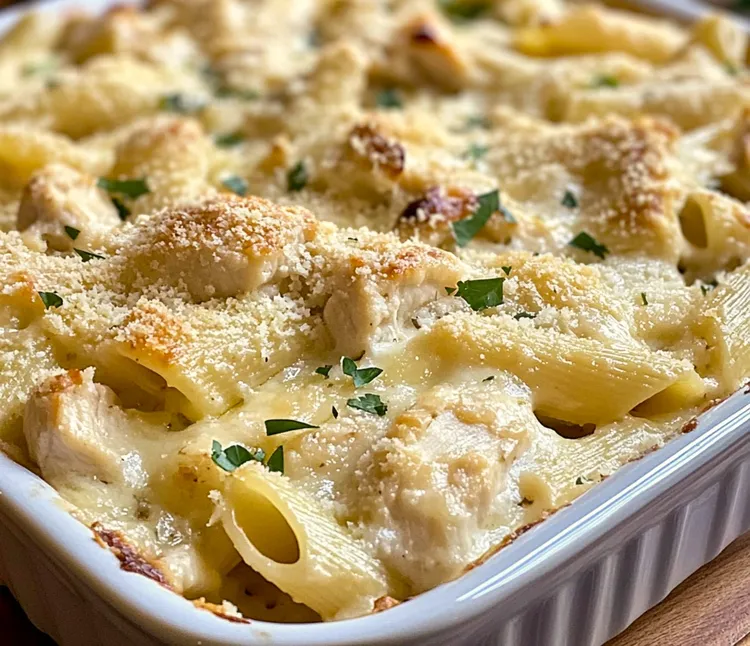 Penne chicken and mushroom bake
