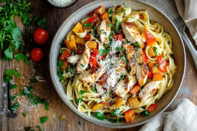 Chicken pasta with pumpkin