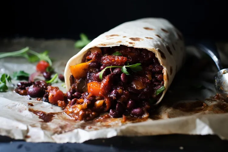 Burritos with black beans, cheese and salsa sauce