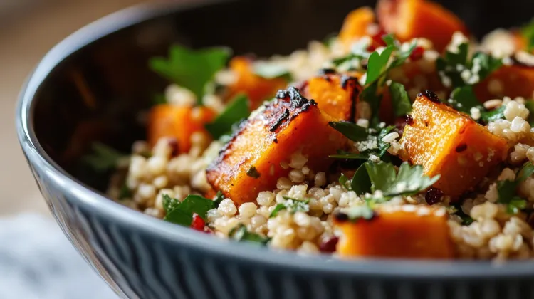 Quinoa risotto with roast chilli pumpkin