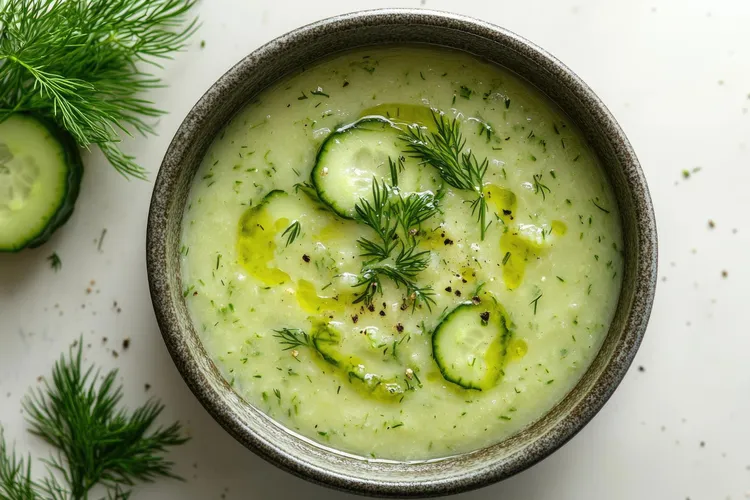 Zucchini, cucumber, celery and red pepper soup with dill