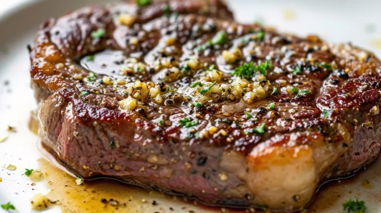 Rib-eye steaks with lemon, caper & dill butter