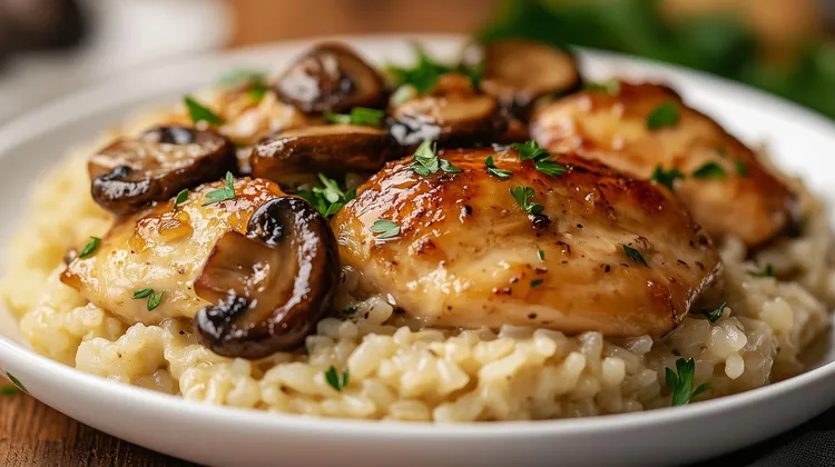 Roast chicken with mushroom and herb rice