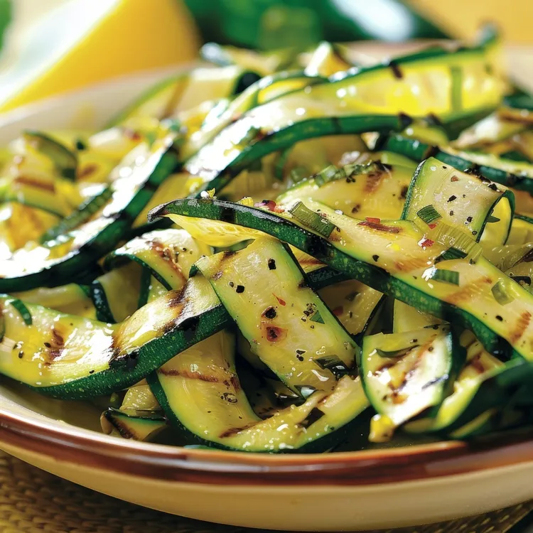 Sauteed zucchini ribbons with lemon, garlic and pepper