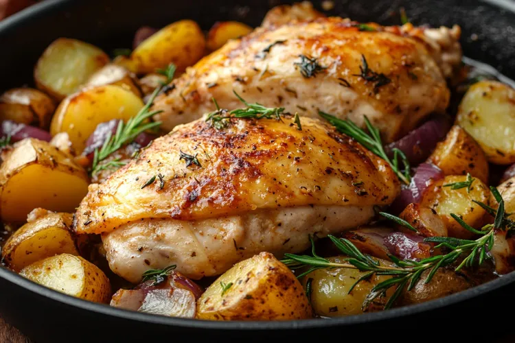Seasoned chicken with rosemary potatoes