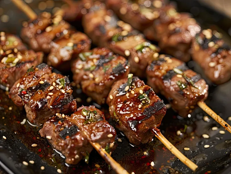 Sesame beef skewers with thai salad