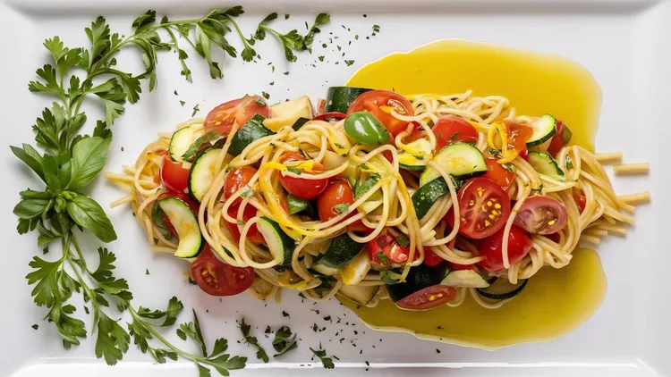 Spaghetti with zucchini and cherry tomatoes