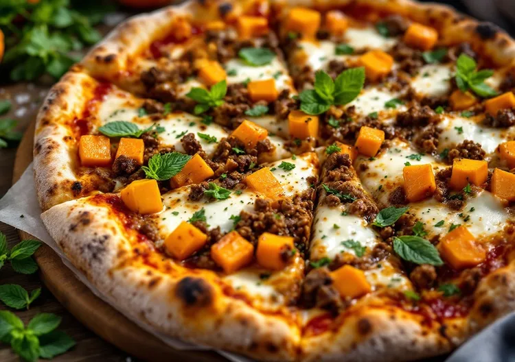 Middle eastern pumpkin and lamb pizza
