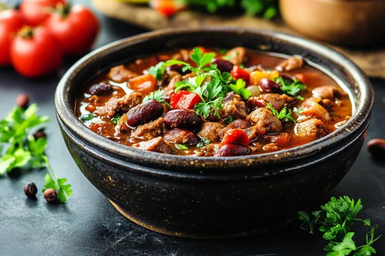 Chicken and bean stew with red peppers and black pepper
