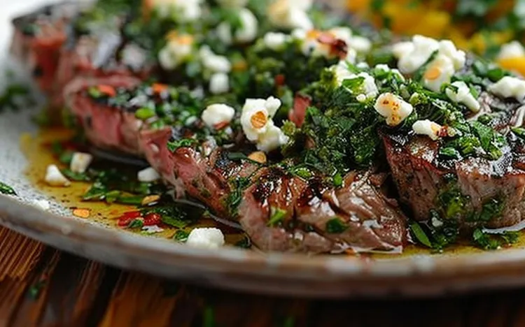 Spinach and feta steak with salty-sweet wedges