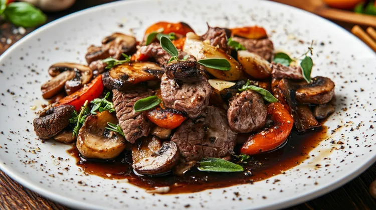 Steak pizzaiola with capsicum and mushroom