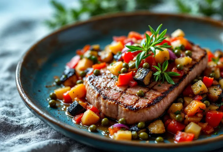 Tuna steaks with caponata