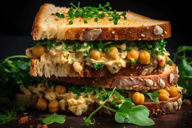 Vegetarian chickpea sandwich with celery, onions and spices
