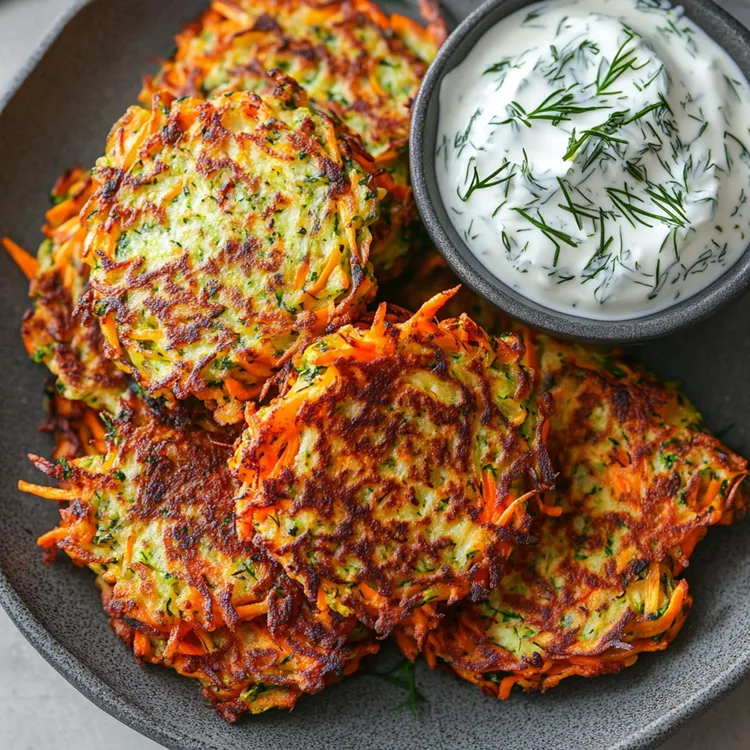 Zucchini, carrot and cheddar fritters