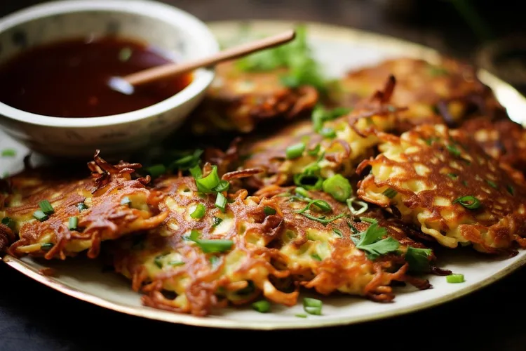 Zucchini fritters with soy-vinegar sauce