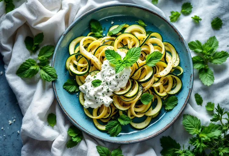 Zucchini salad with mint and ricotta