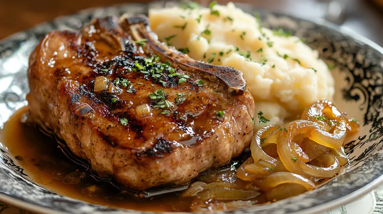 Pork chops with caramelized onions
