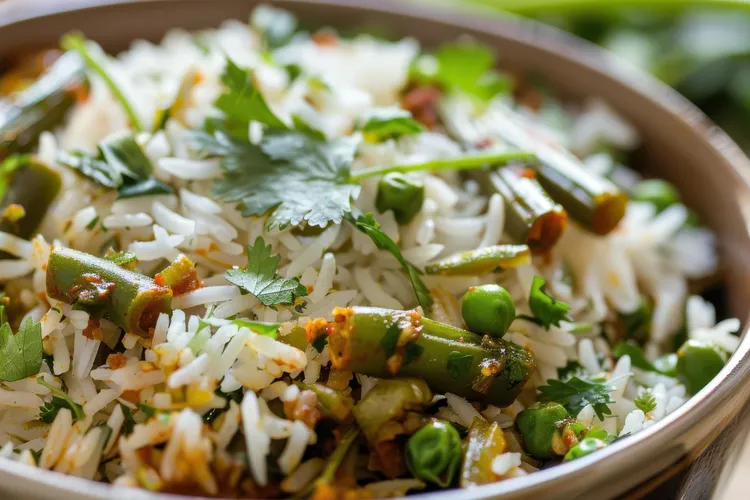 Basmati rice with sugar snap peas and green chiles