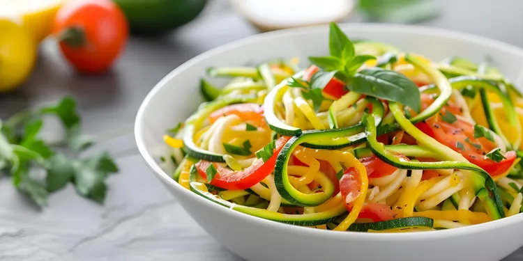 Vegan zoodles with yeast and veggies