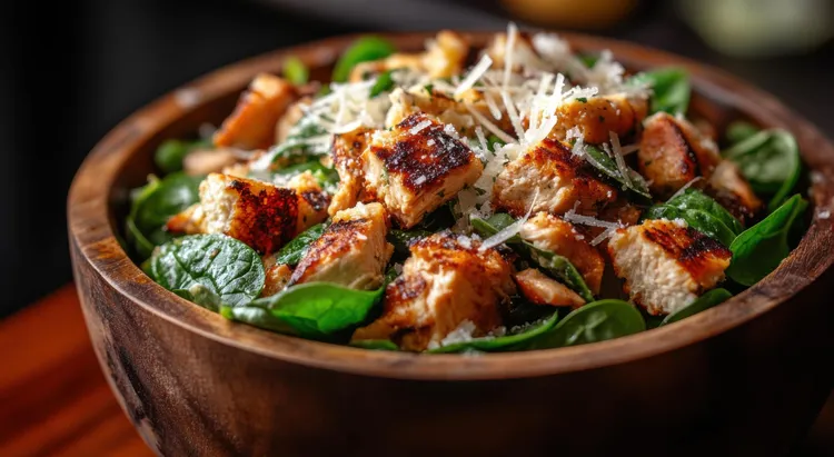 Grilled chicken caesar salad with parmesan cheese