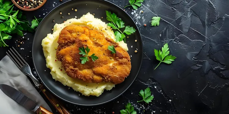 Chicken schnitzel with garlic mash