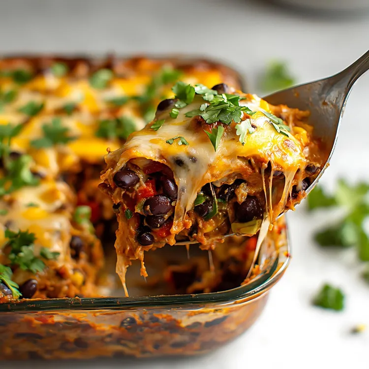 Chicken taco casserole with lettuce, tomatoes and black beans