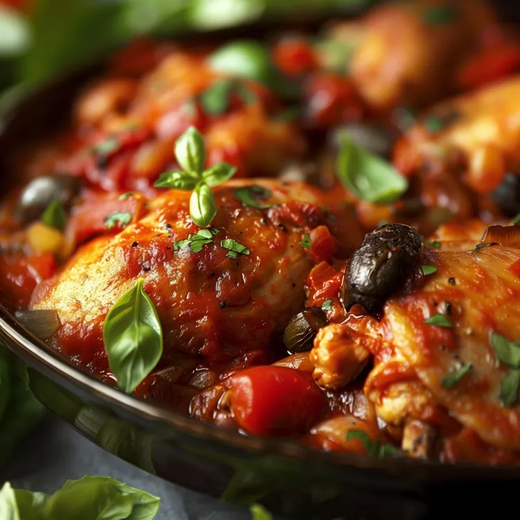 Chicken with tomatoes, olives and capers