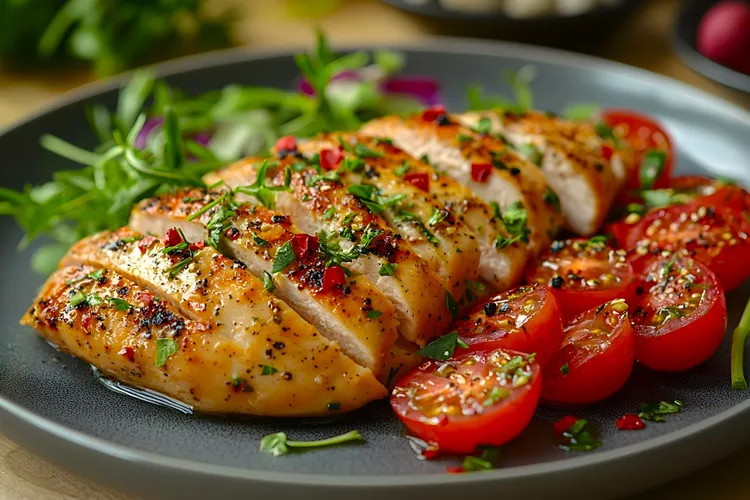 Chicken with zaatar and tomato salad