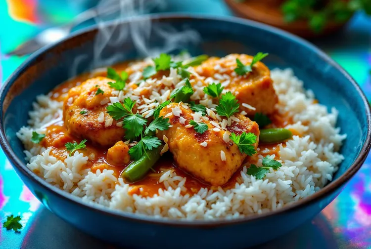 Chilli peanut chicken with rice