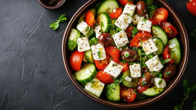 Greek salad with feta cheese and olives
