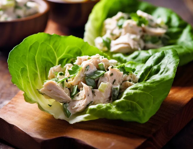 Chicken lettuce wraps with mustard and onion