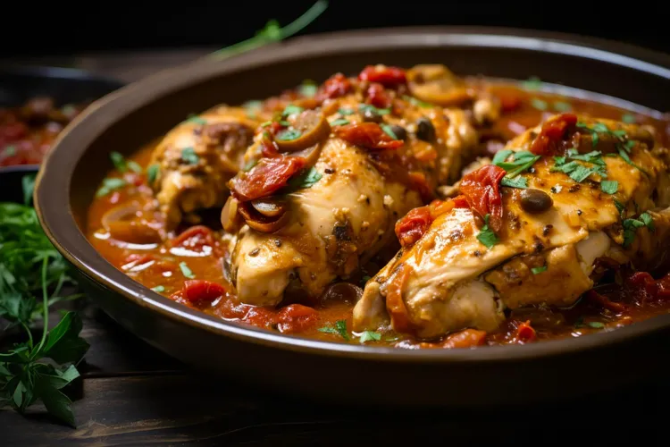 Chicken puttanesca with olives and capers