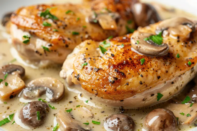 Garlic chicken and mushroom skillet with white wine sauce