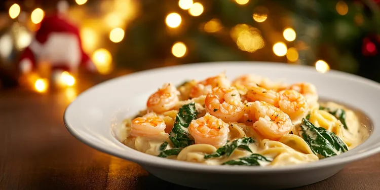 Shrimp, leek and spinach pasta