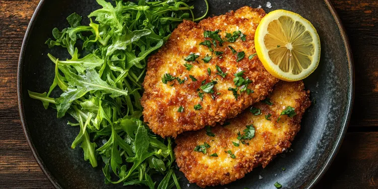 Mustard chicken schnitzel with parsley and lemon